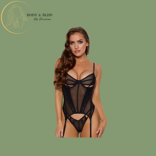 Vivienne Lace Mesh Bustier & G-String